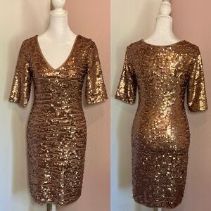 BCBGMaxAzria Maura Rose Gold Sequin Dress